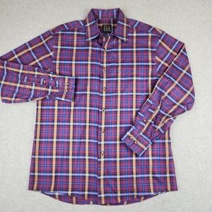Jos A Bank Travelers Collection Mens M Purple Plaid Cotton Button Down Shirt